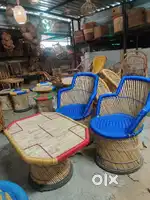Handmade Bamboo mudha chairs with table Wall Frame Muddha stool