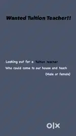 Wanted tuition teacher