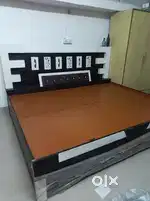 Super King size modern wooden bed with storage, headboard & mattress