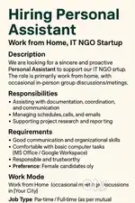 Hiring Female Assistant (Work from Home, IT NGO Startup)
