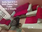 Sofa Set with Glass Tea Table