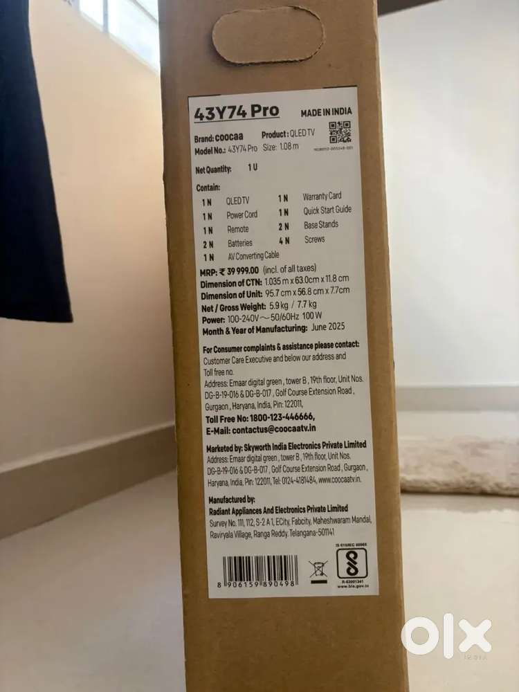 Cooca Y74 Pro 108CM (43 Inches)QLED Ultra HD 4K Smart Google Tv