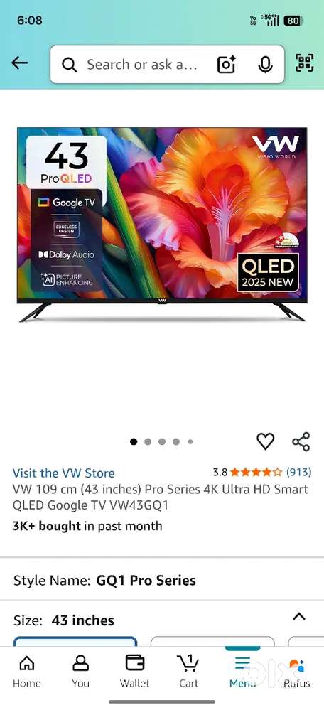 )

VW 109 cm (43 inches) Pro Series 4K Ultra HD Smart QLED Google TV