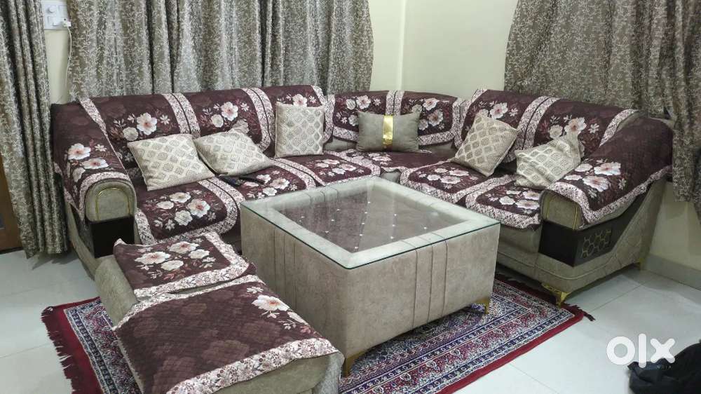 7 Seater L-Shaped Sofa Set with Center Table