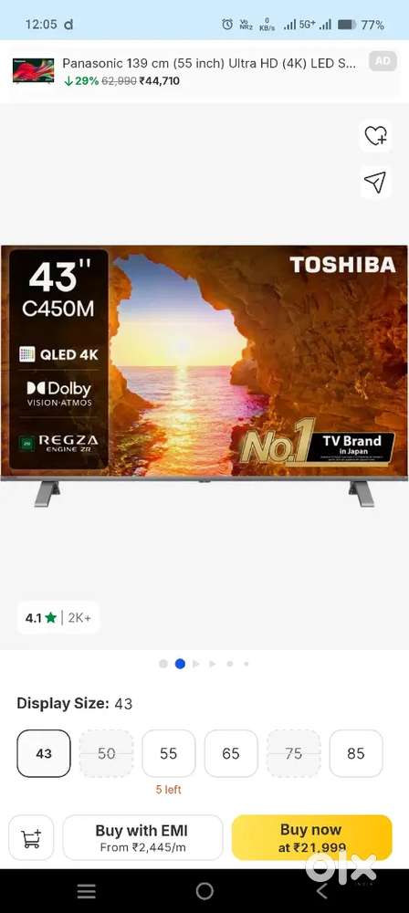 43 inch Toshiba led quled 4k