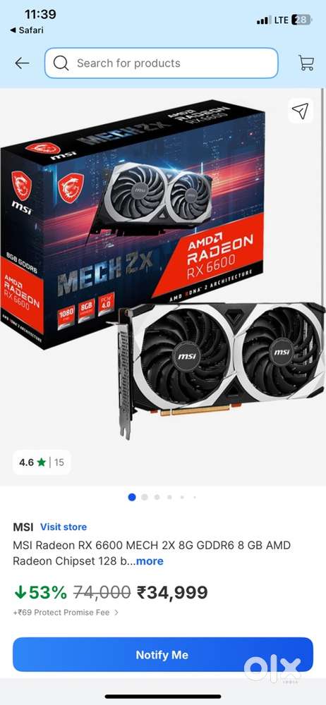 Graphics Card MSI MECH 2X AMD RADEON RX6600 8GB Ram PCIE 4.0