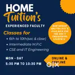 Home Tuitions for classes 6th to 12th & Engineering ( CSE & IT)