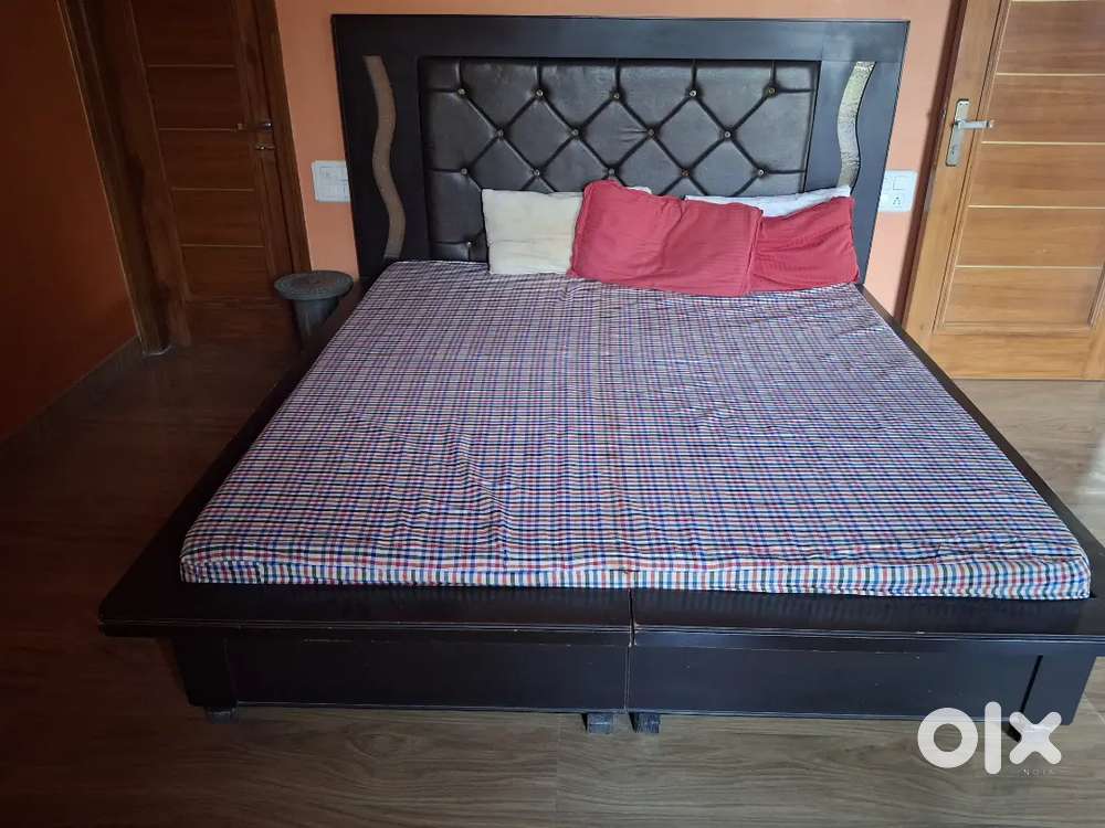 Double bed with box and new 7 seater butterfly sofa with centre table