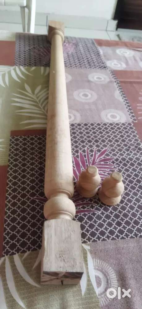 Mandir pillars (4 items) with 6 wooden shape bell- it's teak wood