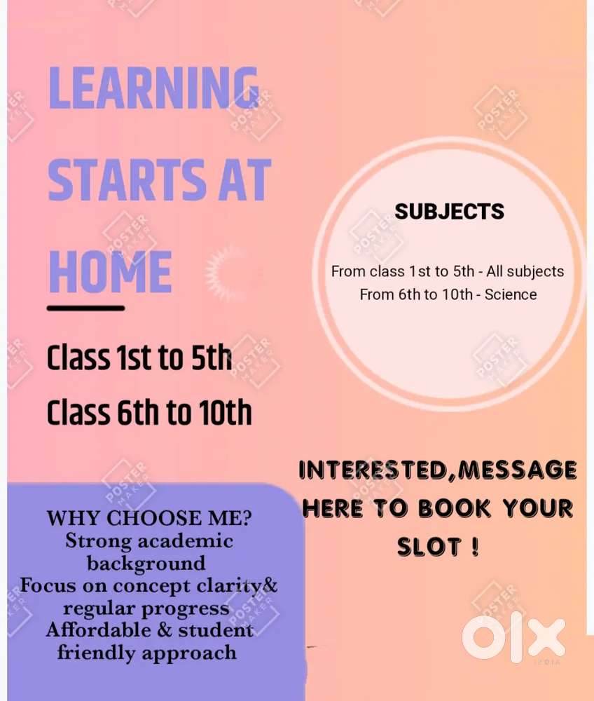 Home tuitions available from Class 1st to 10th