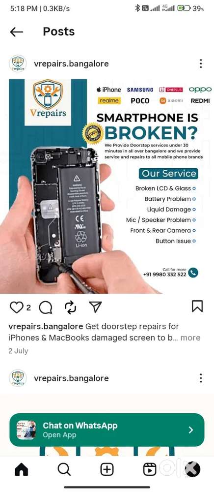 Mobile android and iphone all sarvice door step call