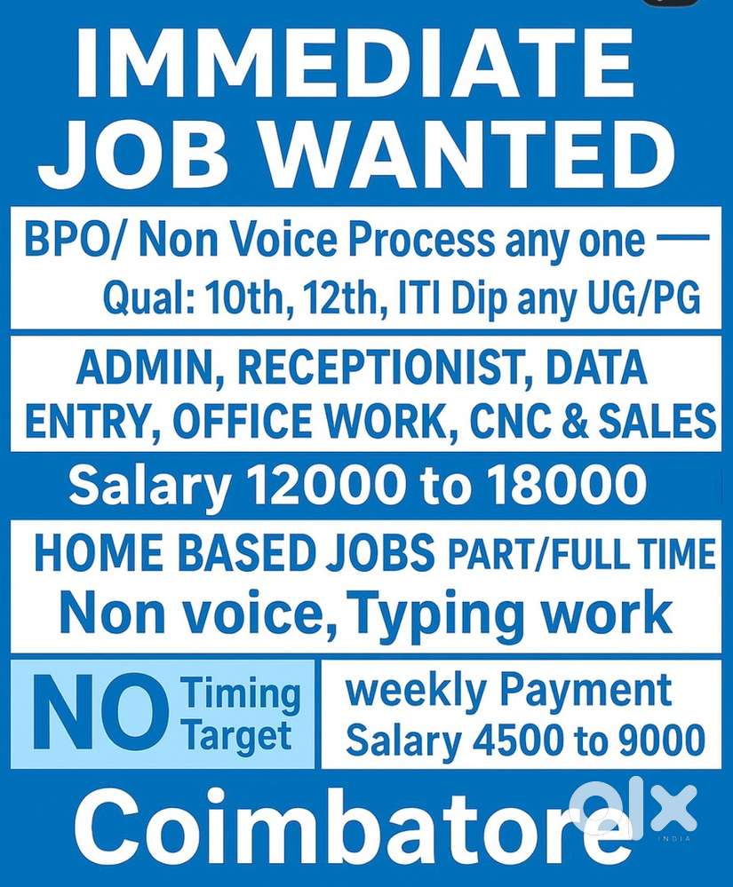 We have immediate job wanted bpo voice non voice part time full time