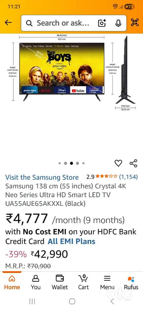 Samsung 55 inches crystal 4 k neo series ultra HD smart ua55ue86afulxl