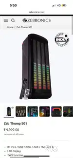 ZEBRONICS ZEB THUMP 501/80 watt party speaker