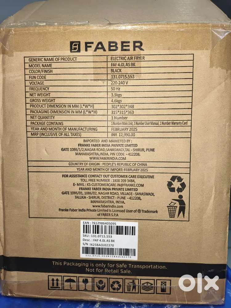 Faber Company, Electric Air Fryer