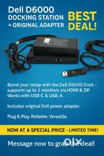 Dell D6000 Docking Station HDMI+DP+4 USB 3.0 Ports + Original Charger
