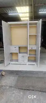 3door wardrobe with mirror locker n hanging rod multiple colour option