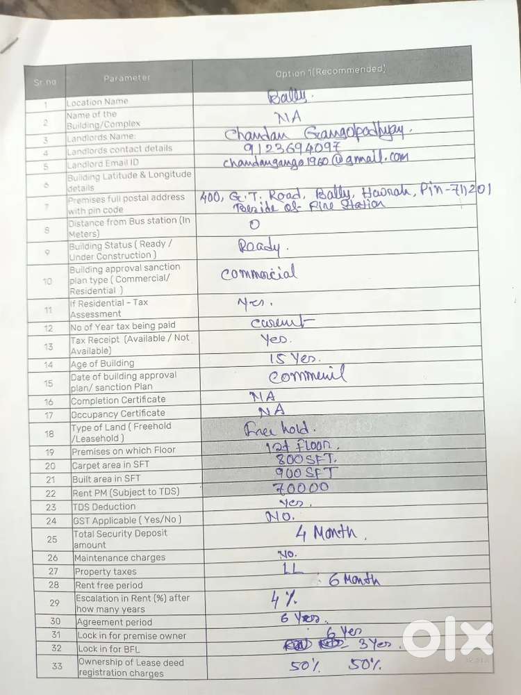 260 sft shop space rent on GT road in Bally at 25000 rs