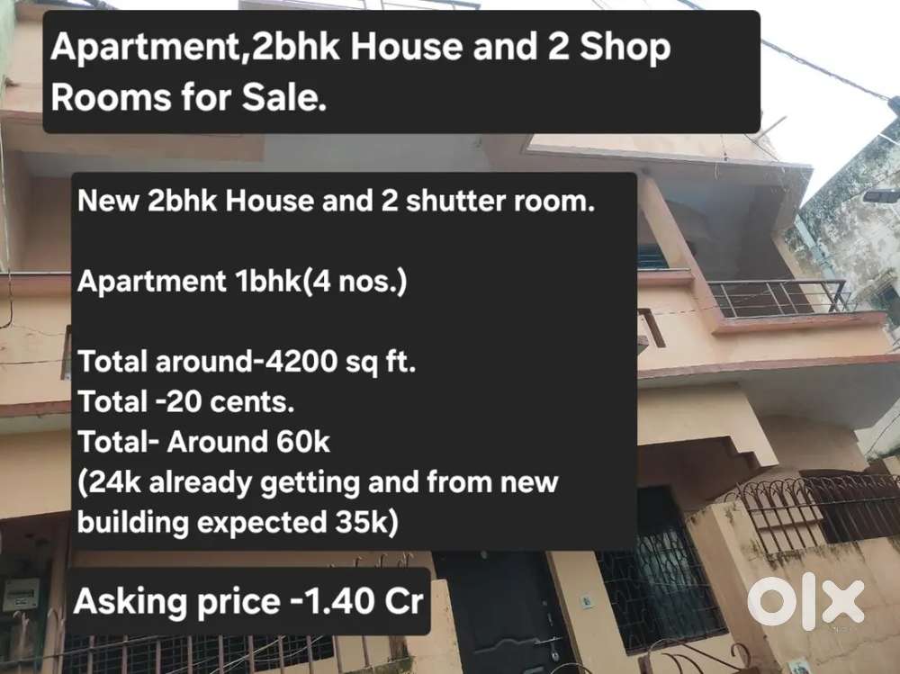 60k* rent yielding apartment,2bhk house with 2 shop rooms for Sale.