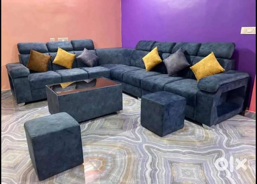 L shape sofa set with designing handle and comfortable headrest