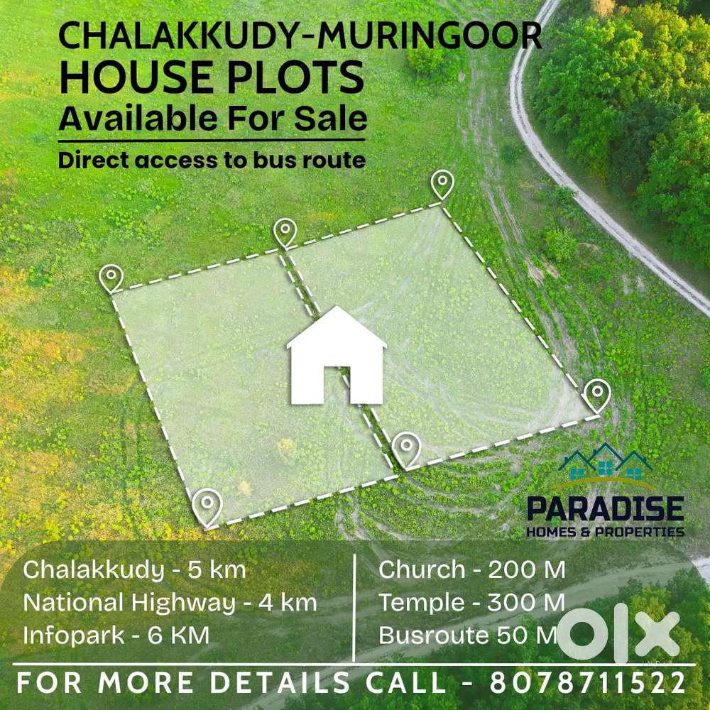 Chalakudy 4 Cent house plot for sale 4,5,6,7,8 Cent Onwards
