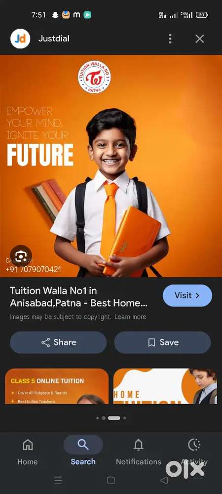 Tutions for 1st to 8 th std