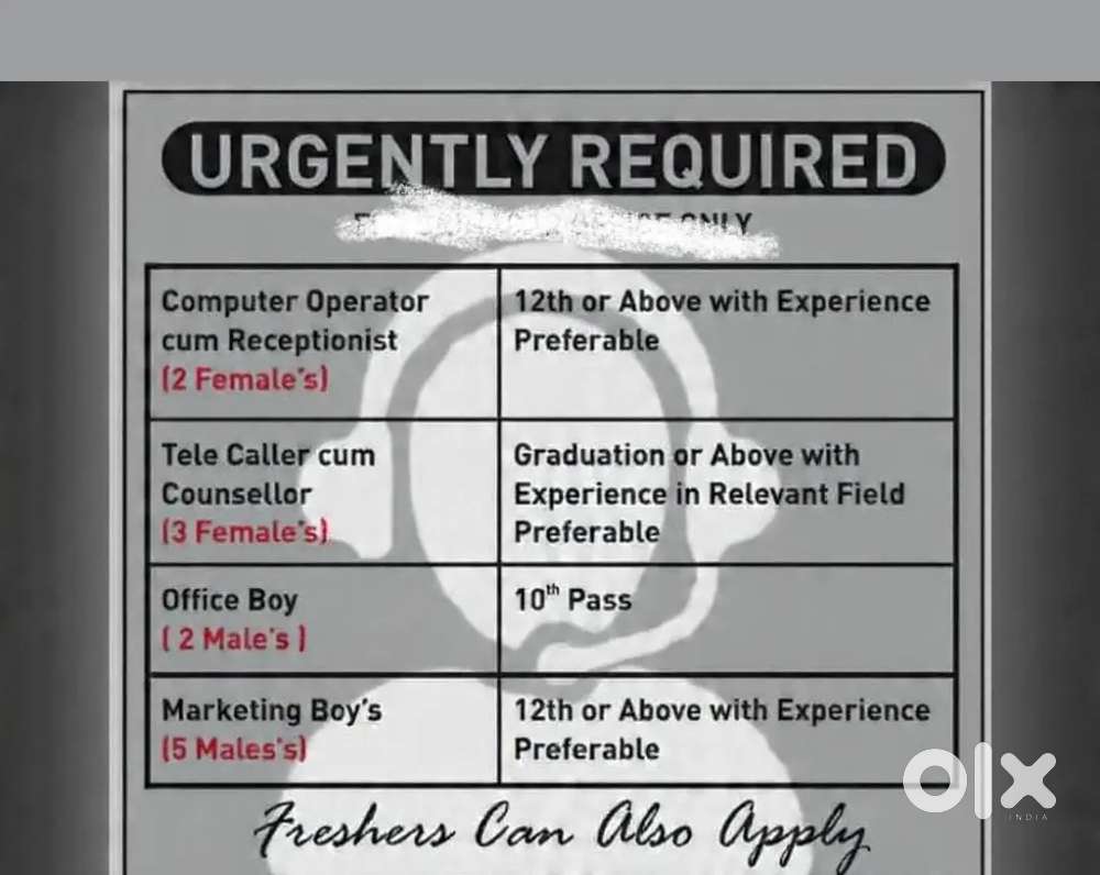 Female candidate fresher can also apply
