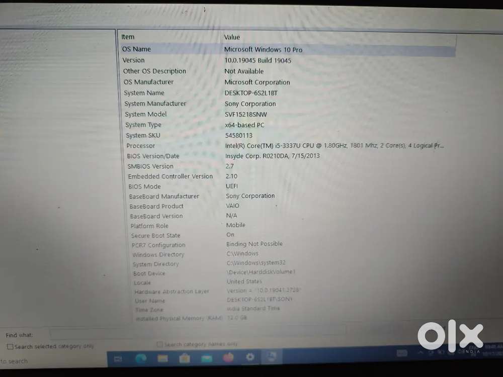 Sony vaio laptop 12 gb ram intel i5 @ 1.8 GHz