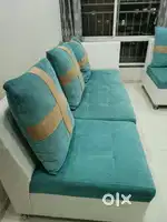 Nice Condition 6 Seater Fabric Jute Finish Sofa with Storage For Sale!