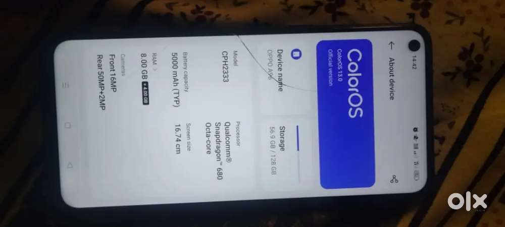Oppo A96 8-128gb good condition touch little bit crack all working