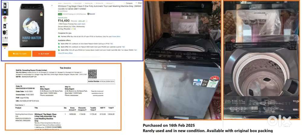 Whirlpool 7kg 5 Star washing machine and Samsung 183Ltr 5 Star Fridge