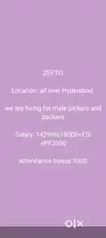 Need male's packing picker in Bowenpally