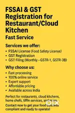 FSSAI & GST Registration for Restaurant/Cloud Kitchen – Fast Service