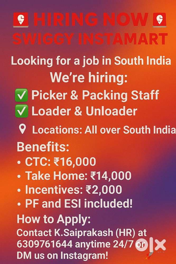 wanted loaders an unloaders for swiggy instamart