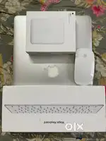 Apple laptop, keyboard, mouse and adapter