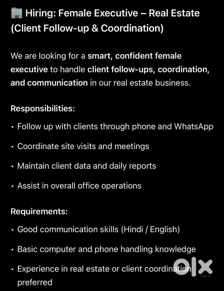 Require professional female executive in real estate