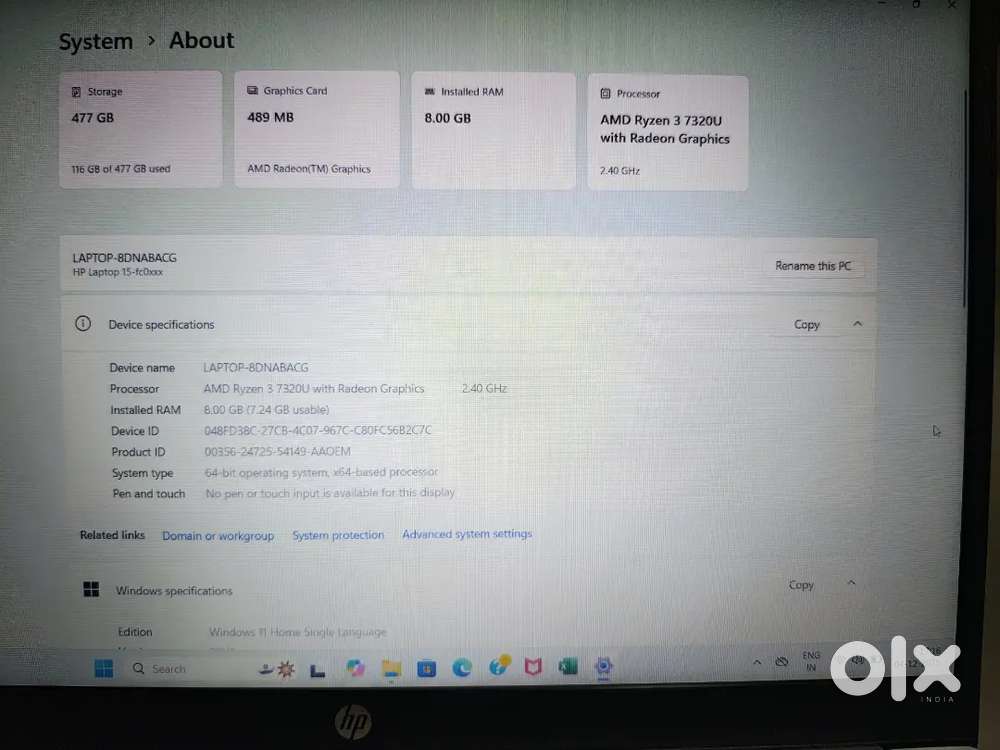 Hp laptop seling model HP 15-fc 0026AU