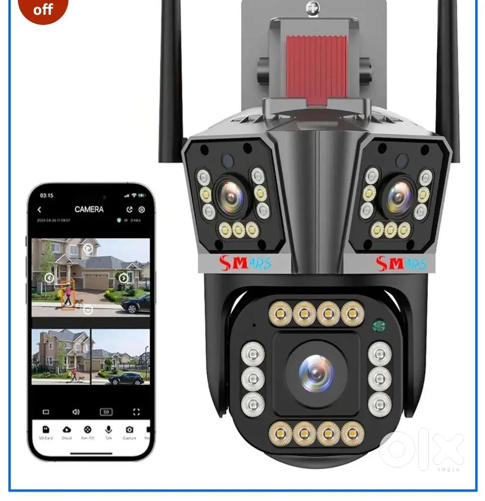 smars Tripple Lens 5MP WiFi IP PTZ outdoor Camera  5K Full HD Color