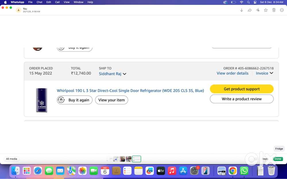 190L Whirlpool Fridge Purple color