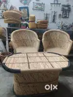 Natural bamboo mudha chair with table set/ Lamps/ Storage basket
