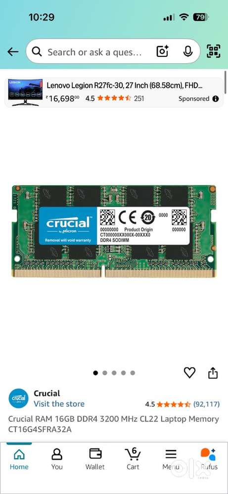 16gb ddr4 crucial ram new with bill and