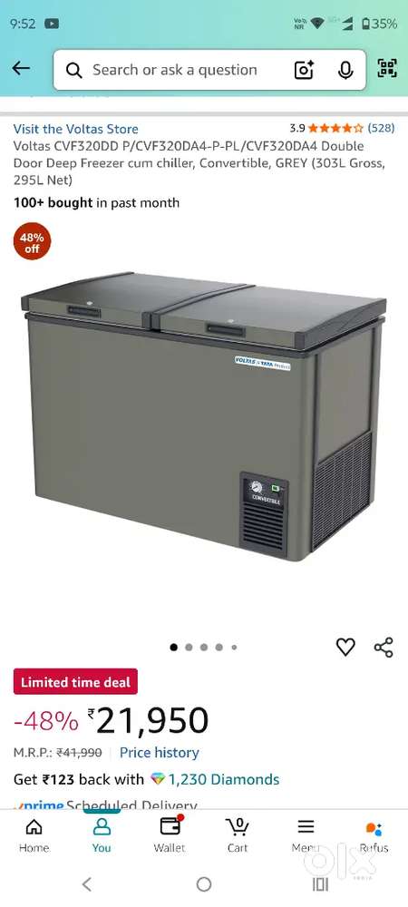 Voltas CVF320DD P/CVF320DA4-P-PL/CVF320DA4 Double Door Deep