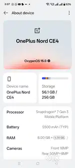 One Plus NORD CE4 256 Gb ROM 8 GB ram