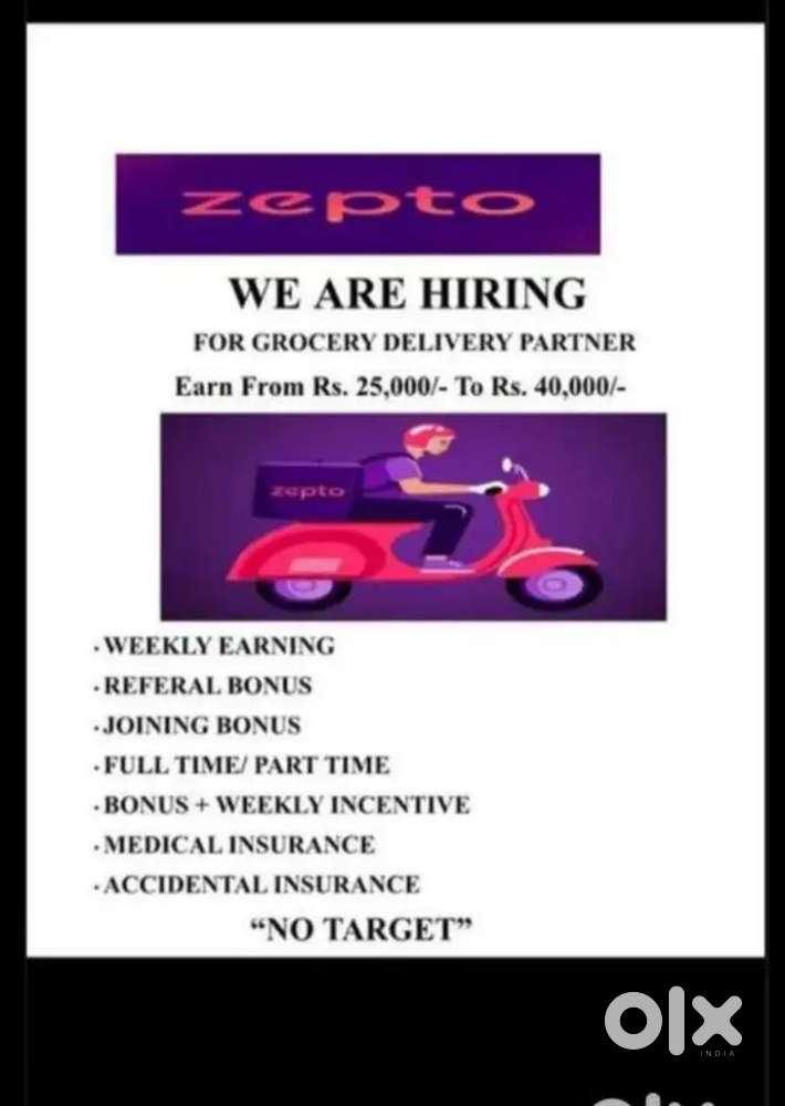 Zepto  delivery partner per month 30k 50k just join on zepto delivery