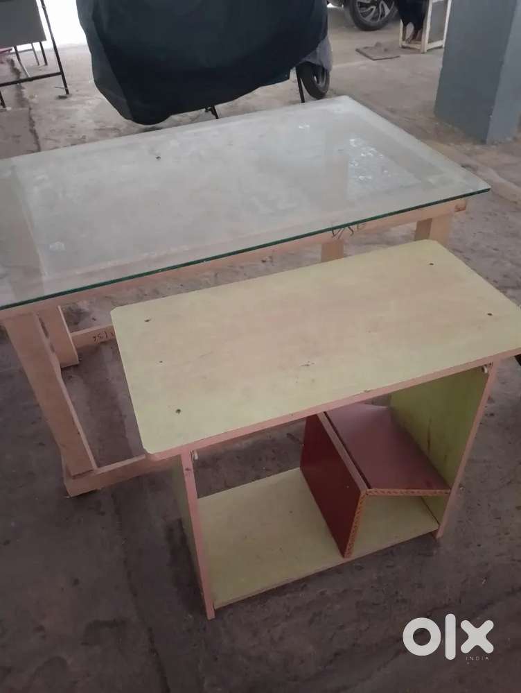 Dining table with glass and computer table