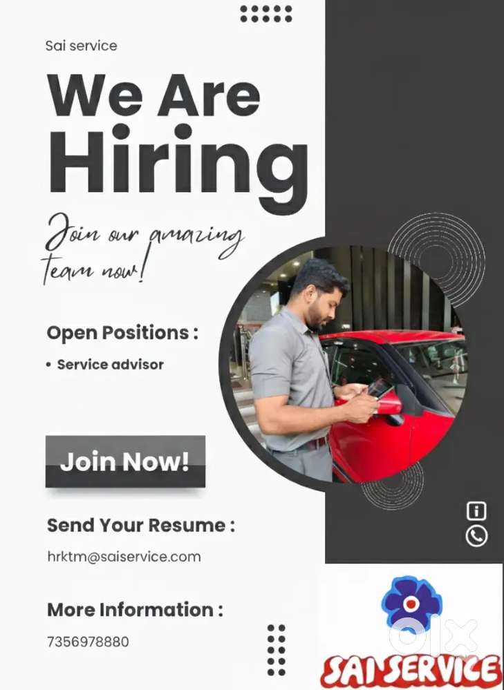 We Required experienced service advisors for our kottayam branch