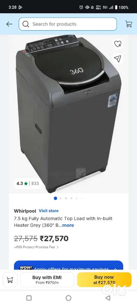 Whirpool 360 bloomwash fully automatic 7.5 kg