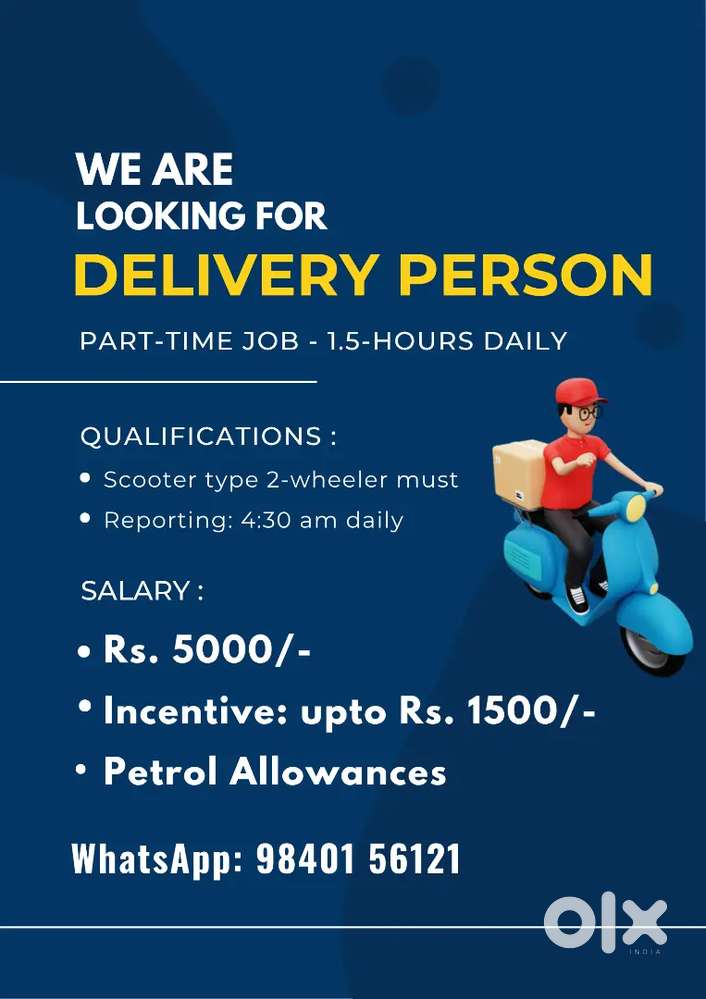 Milk delivery person - Part time - 1.5 hour daily - Urgent requirement