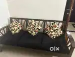 Teak wood 3 + 2 seater sofa with glass top table