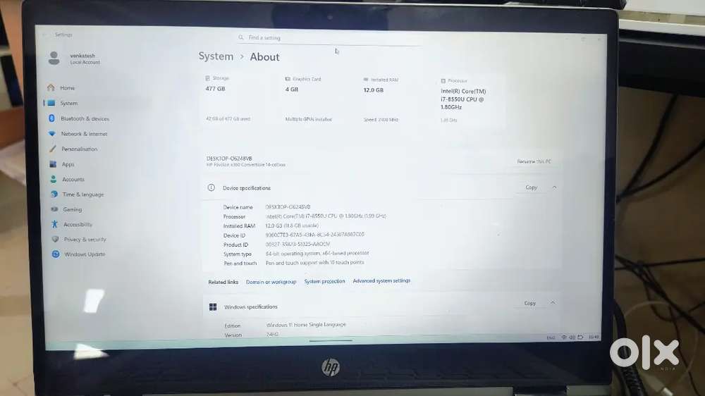 Hp pavilion x360 intel core i7 12GB ram